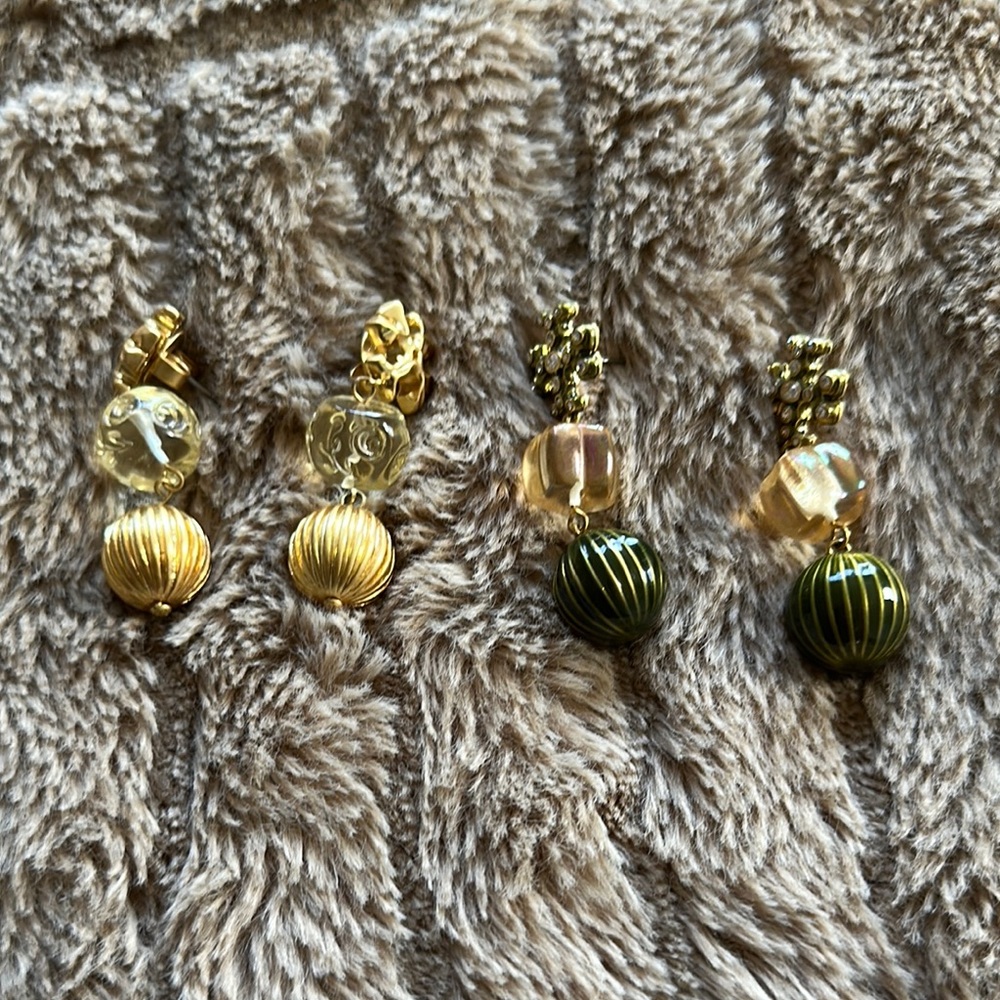 Tory Burch Gold and Green Textured Earrings